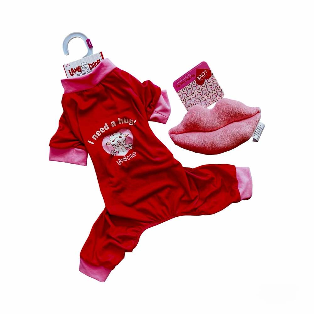 Dog Onesie Pajama Lamb Chop I Need A Hug Pet Costume/Clothes + Plush Toy